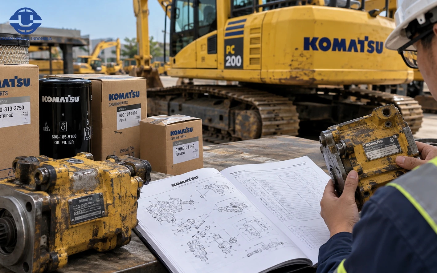 Heavy equipment component and identification details prepared for Komatsu spare parts identification.